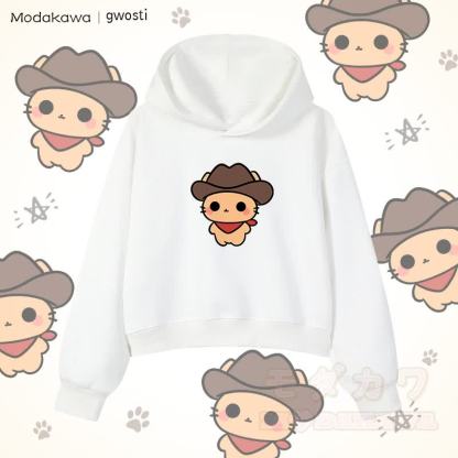 MODAKAWA X gwosti ブラウン Meowdy グラフィック クロップド綿パーカー - 白 - 3XL - image 3