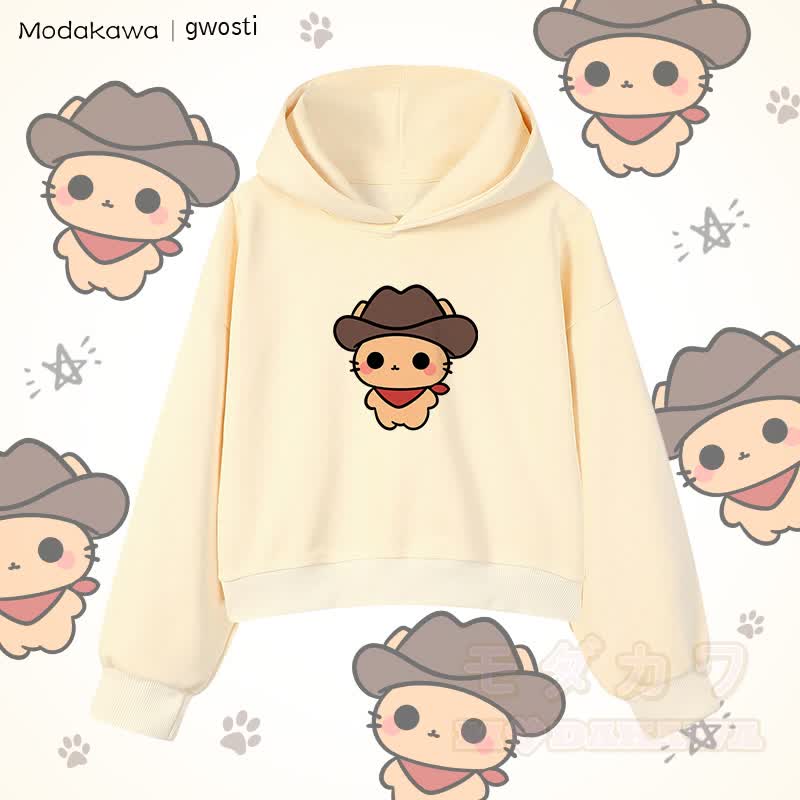 MODAKAWA X gwosti ブラウン Meowdy グラフィック クロップド綿パーカー - アプリコット - 3XL - image 2