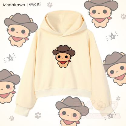 MODAKAWA X gwosti ブラウン Meowdy グラフィック クロップド綿パーカー - アプリコット - 3XL - image 2