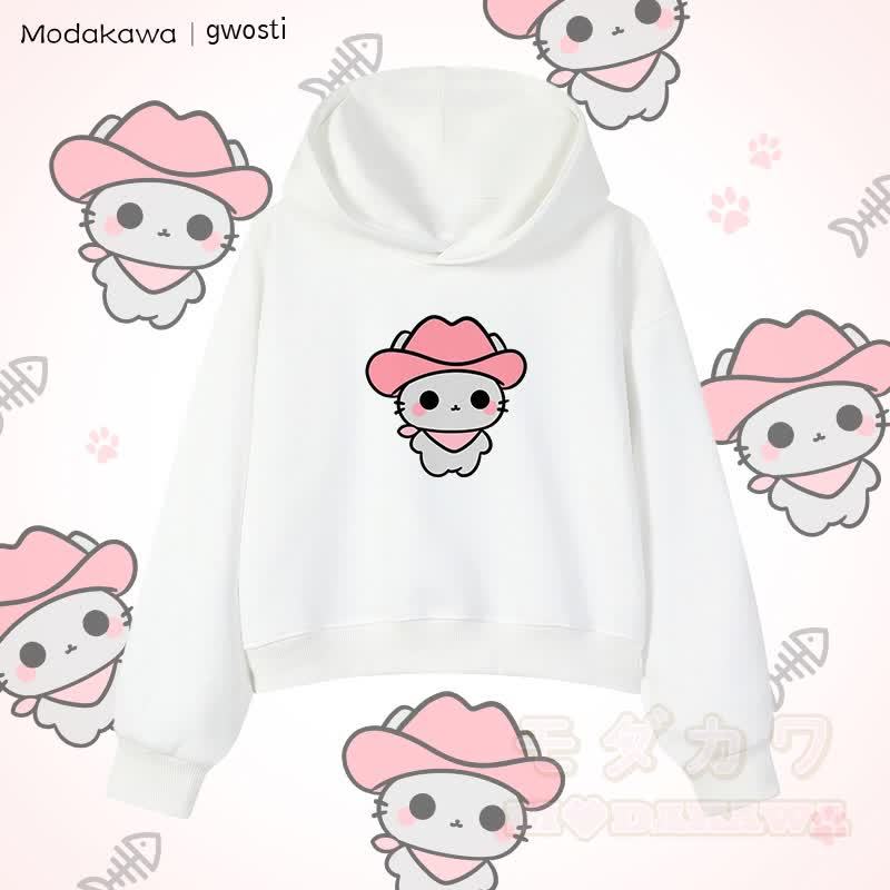 MODAKAWA X gwosti ピンク Meowdy グラフィック クロップド綿パーカー - 白 - 3XL - image 4