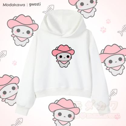 MODAKAWA X gwosti ピンク Meowdy グラフィック クロップド綿パーカー - 白 - 3XL - image 4