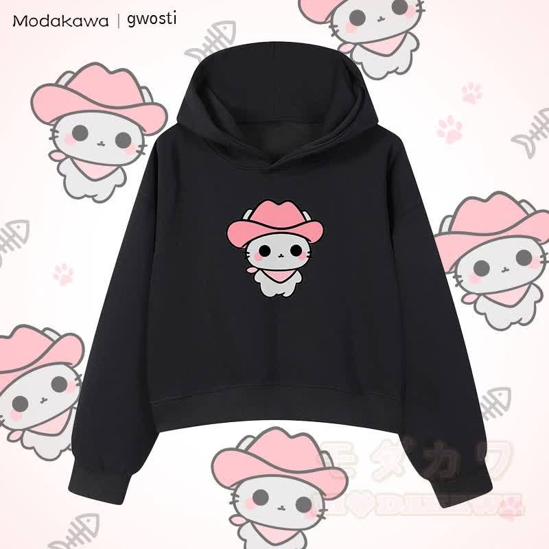 MODAKAWA X gwosti ピンク Meowdy グラフィック クロップド綿パーカー - 黒 - 3XL - image 5