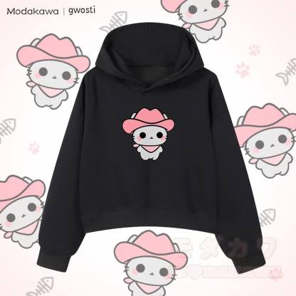 MODAKAWA X gwosti ピンク Meowdy グラフィック クロップド綿パーカー - 黒 - 3XL - image 5