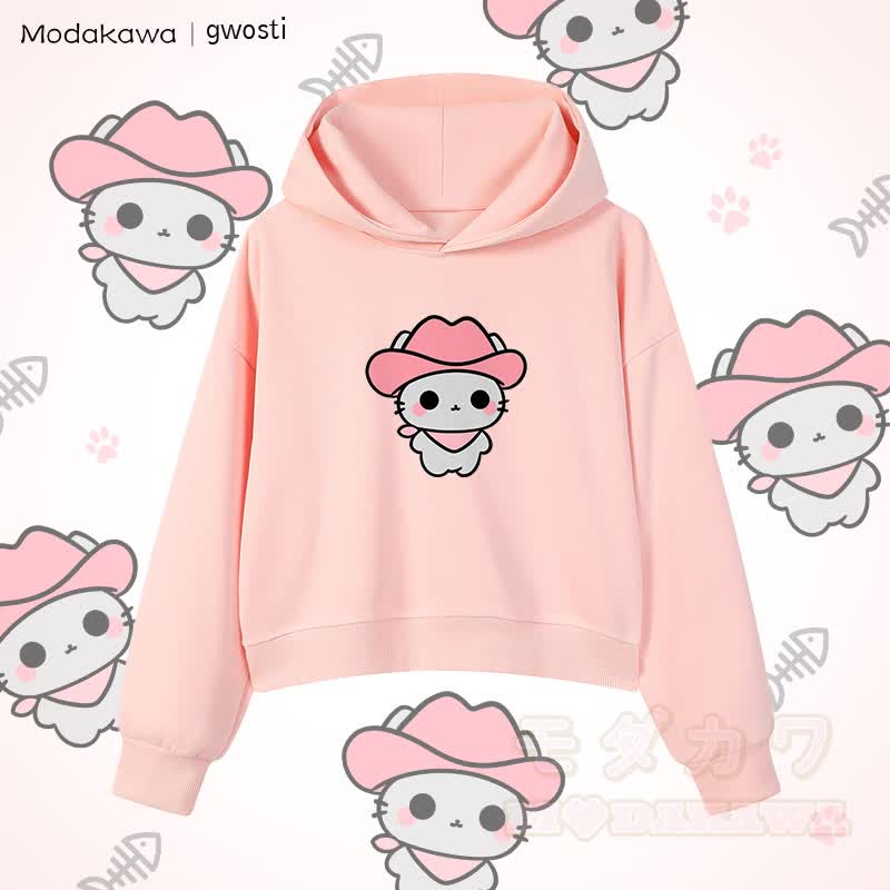 MODAKAWA X gwosti ピンク Meowdy グラフィック クロップド綿パーカー - ピンク - 3XL - image 2