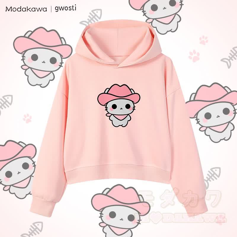 MODAKAWA X gwosti ピンク Meowdy グラフィック クロップド綿パーカー - ピンク - 3XL - image 2