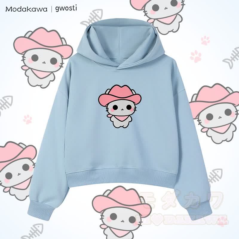 MODAKAWA X gwosti ピンク Meowdy グラフィック クロップド綿パーカー - 青 - 3XL - image 1
