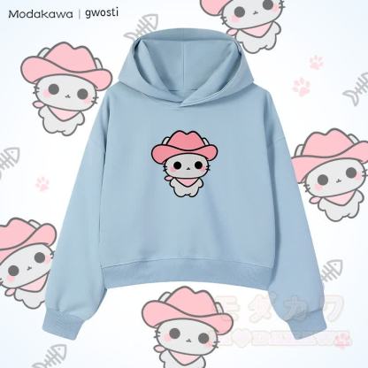 MODAKAWA X gwosti ピンク Meowdy グラフィック クロップド綿パーカー - 青 - 3XL - image 1