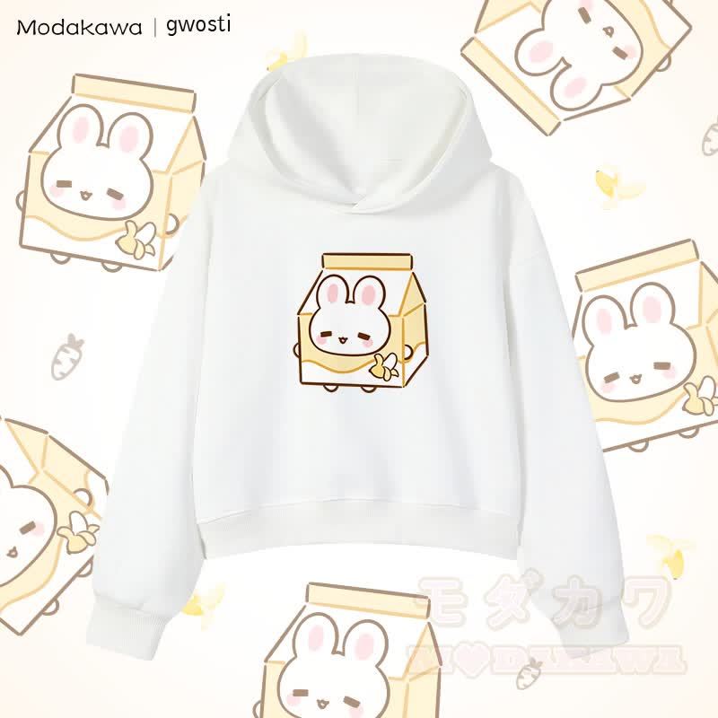 MODAKAWA X gwosti ブナナミルク グラフィック クロップド綿パーカー - 白 - 3XL - image 4