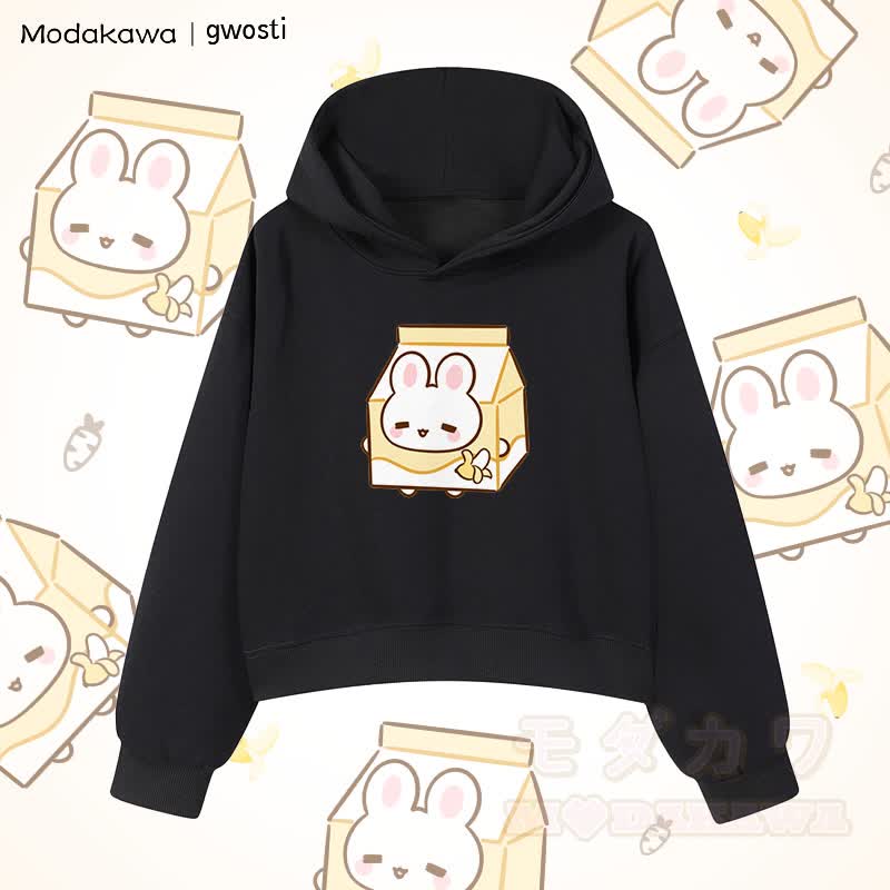 MODAKAWA X gwosti ブナナミルク グラフィック クロップド綿パーカー - 黒 - 3XL - image 5