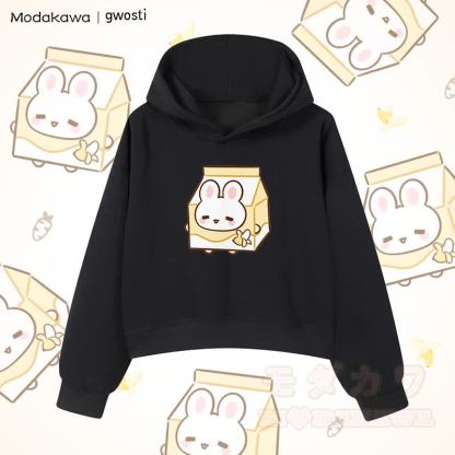 MODAKAWA X gwosti ブナナミルク グラフィック クロップド綿パーカー - 黒 - 3XL - image 5
