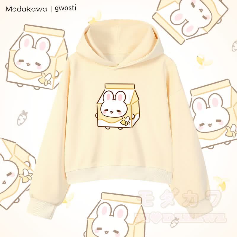 MODAKAWA X gwosti ブナナミルク グラフィック クロップド綿パーカー - アプリコット - 3XL - image 1