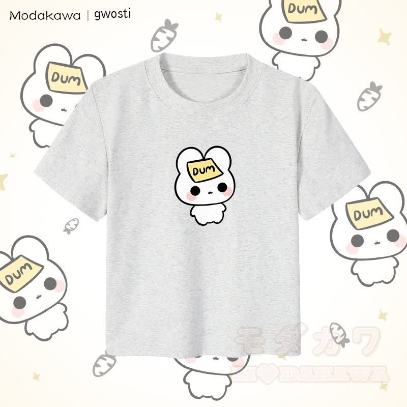 MODAKAWA X gwosti DUM バニーグラフィック レディース クロップドTシャツ 92% コーマ綿クロップトップ - グレー - XL - image 3