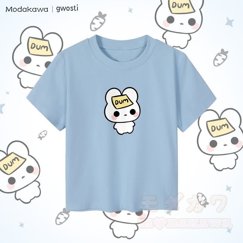 MODAKAWA X gwosti DUM バニーグラフィック レディース クロップドTシャツ 92% コーマ綿クロップトップ - 青 - XL - image 1