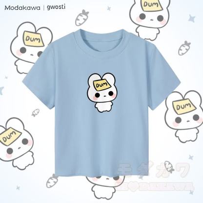 MODAKAWA X gwosti DUM バニーグラフィック レディース クロップドTシャツ 92% コーマ綿クロップトップ - 青 - XL - image 1