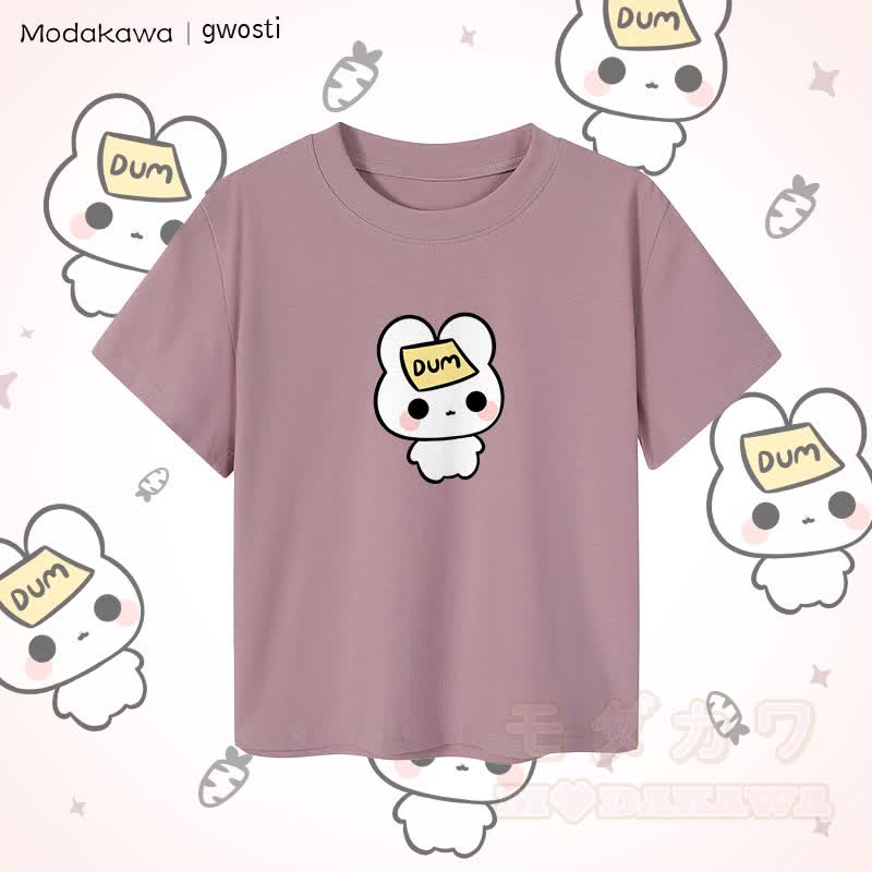 MODAKAWA X gwosti DUM バニーグラフィック レディース クロップドTシャツ 92% コーマ綿クロップトップ - 紫 - XL - image 2