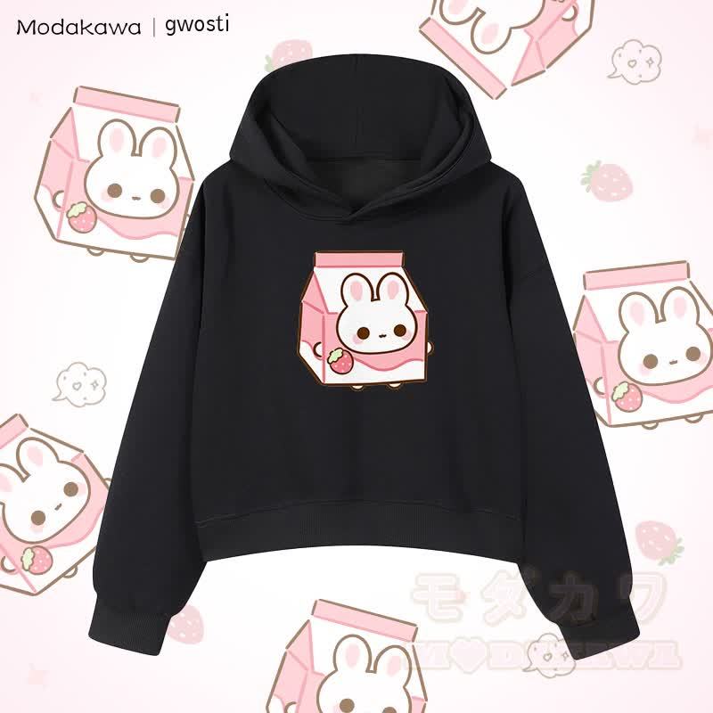 MODAKAWA X gwosti ストロバニー ミルク グラフィック クロップド綿パーカー - 黒 - 3XL - image 5