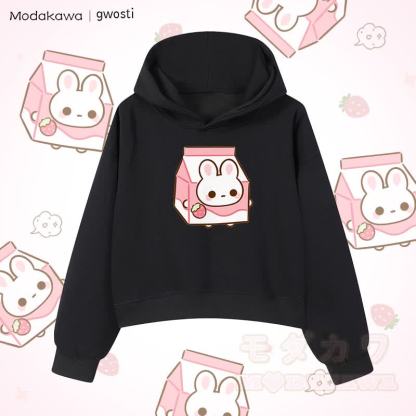 MODAKAWA X gwosti ストロバニー ミルク グラフィック クロップド綿パーカー - 黒 - 3XL - image 5