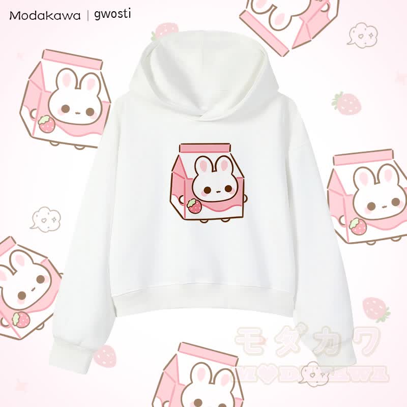 MODAKAWA X gwosti ストロバニー ミルク グラフィック クロップド綿パーカー - 白 - 3XL - image 4