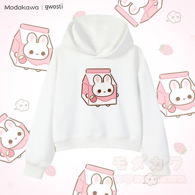 MODAKAWA X gwosti ストロバニー ミルク グラフィック クロップド綿パーカー - 白 - 3XL - image 4