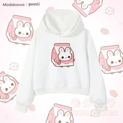 MODAKAWA X gwosti ストロバニー ミルク グラフィック クロップド綿パーカー - 白 - 3XL - image 4