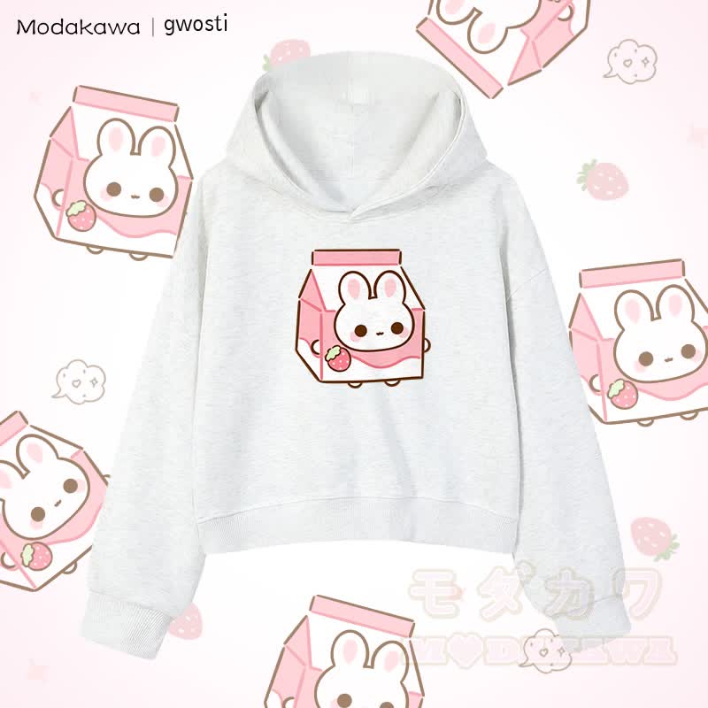 MODAKAWA X gwosti ストロバニー ミルク グラフィック クロップド綿パーカー - グレー - 3XL - image 2