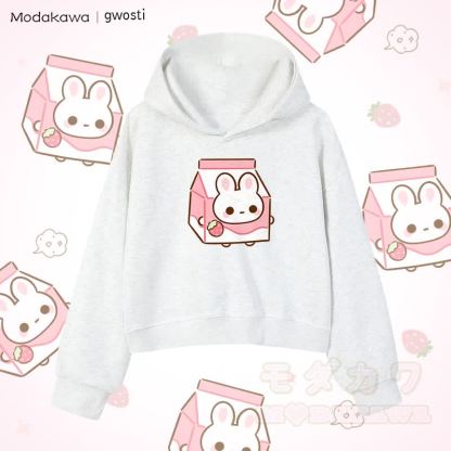 MODAKAWA X gwosti ストロバニー ミルク グラフィック クロップド綿パーカー - グレー - 3XL - image 2