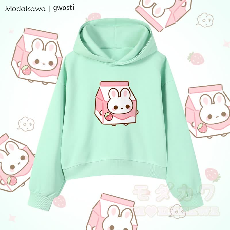 MODAKAWA X gwosti ストロバニー ミルク グラフィック クロップド綿パーカー - 緑 - 3XL - image 1