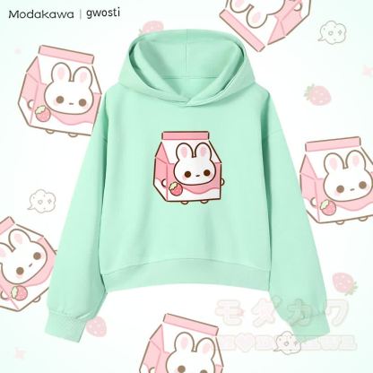 MODAKAWA X gwosti ストロバニー ミルク グラフィック クロップド綿パーカー - 緑 - 3XL - image 1