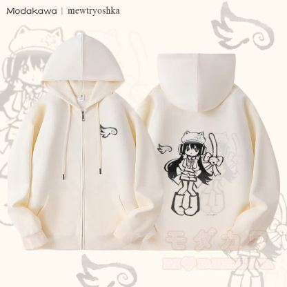MODAKAWA X mewtryoshka シャドウウィングガール グラフィック 裏起毛 ジップアップ パーカー スウェットシャツ - ベージュ - 5XL - image 2
