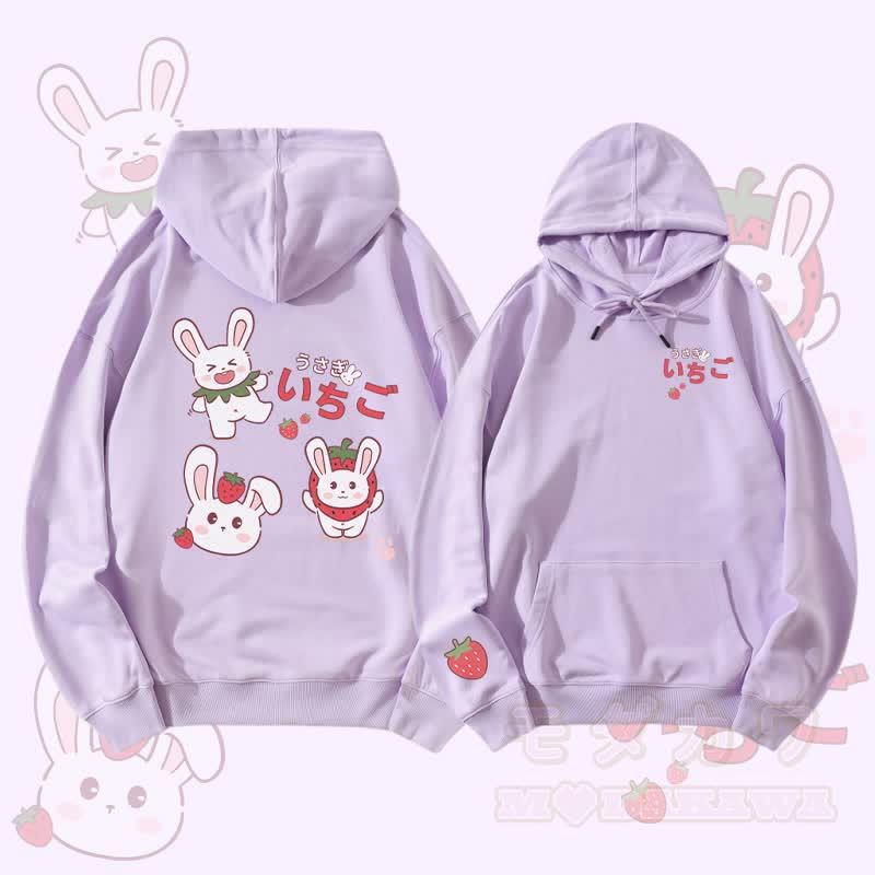 MODAKAWA ストロベリーバニー グラフィック ストリートウェア プルオーバー パーカー - 紫 - 5XL - image 1