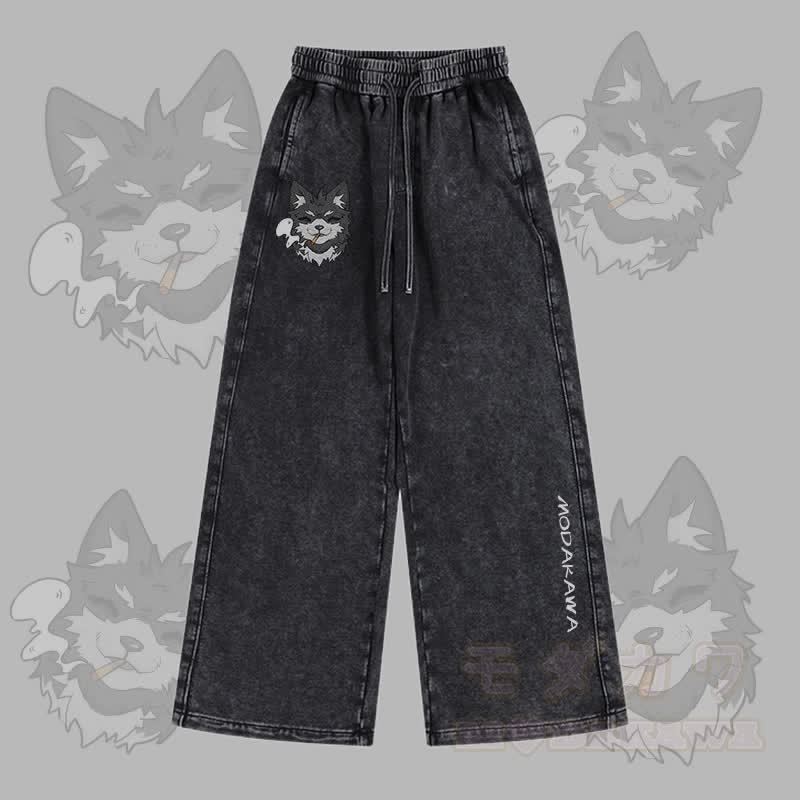 MODAKAWA コーダ・スモーキング・パピー グラフィック ヴィンテージウォッシュ アジャスタブルヘムパンツ - 黒 - 2XL - image 1