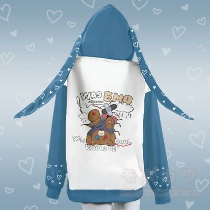 MODAKAWA I WAS EMO 逆さまクマ グラフィック ジッパー ロング バニー耳 パーカー - image 3