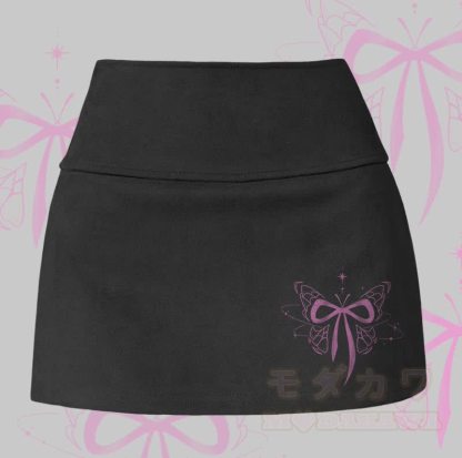 MODAKAWA バタフライグラフィックスリットミニスカート - 黒 - XL - image 1