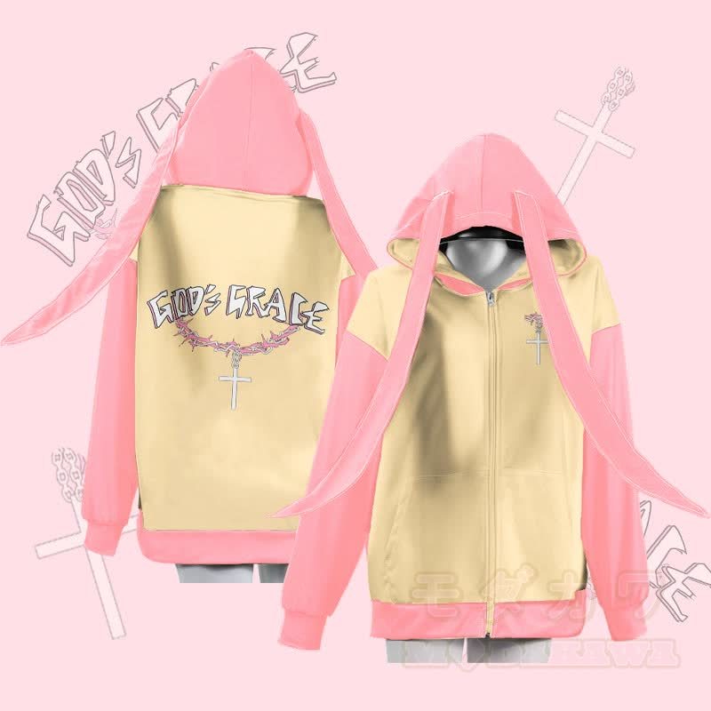 MODAKAWA GOD'S GRACE グラフィックジッパー ロング バニーイヤー パーカー - 黄色 - 4XL - image 2