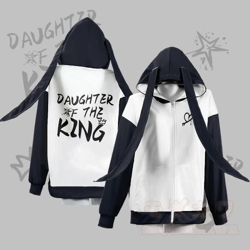 MODAKAWA DAUGHTER OF THE KING グラフィックジッパー ロング バニーイヤー パーカー - 白 - 4XL - image 2