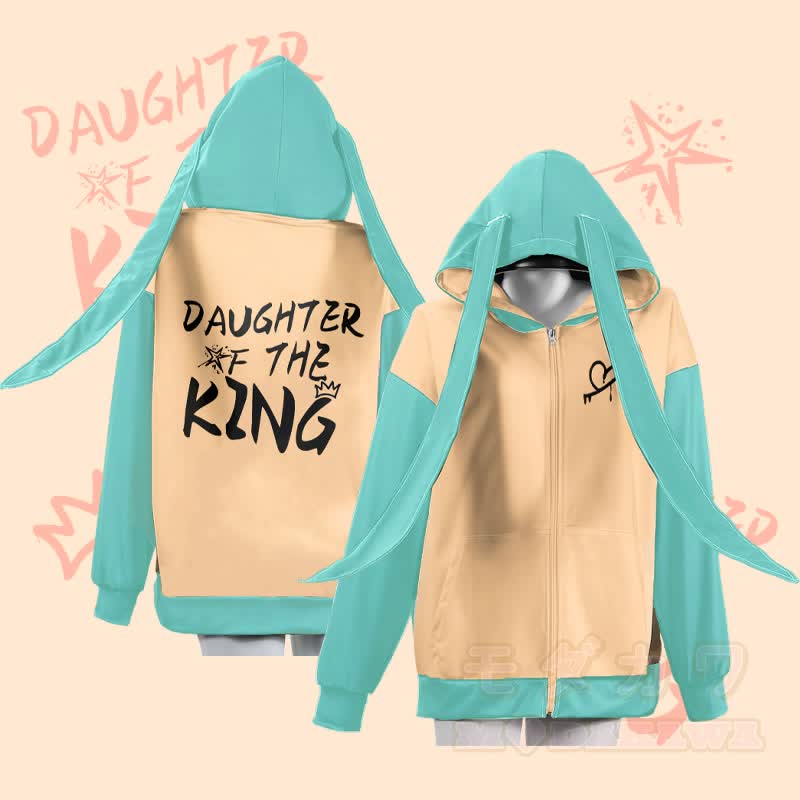 MODAKAWA DAUGHTER OF THE KING グラフィックジッパー ロング バニーイヤー パーカー - アプリコット - 4XL - image 1