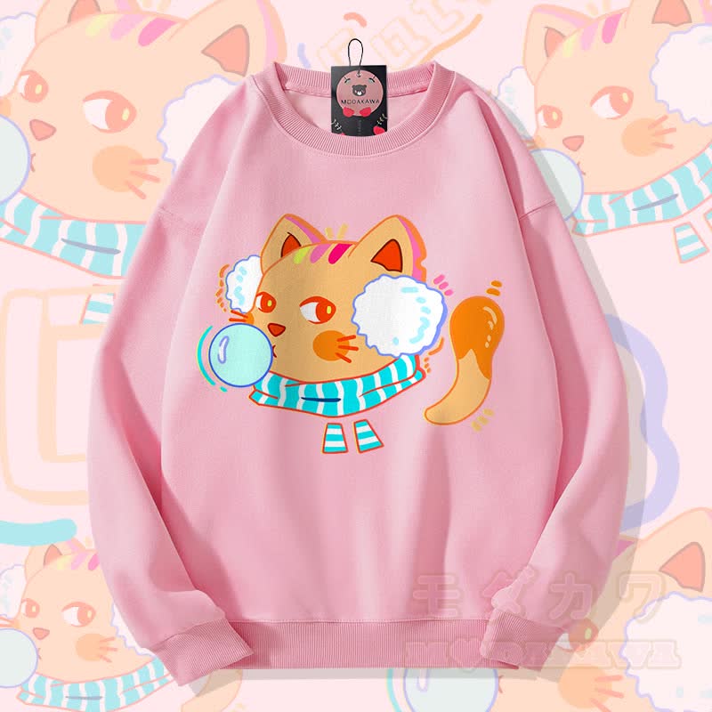 MODAKAWA バブルキャット グラフィック ユニセックス スウェットシャツ - ピンク - 5XL - image 2