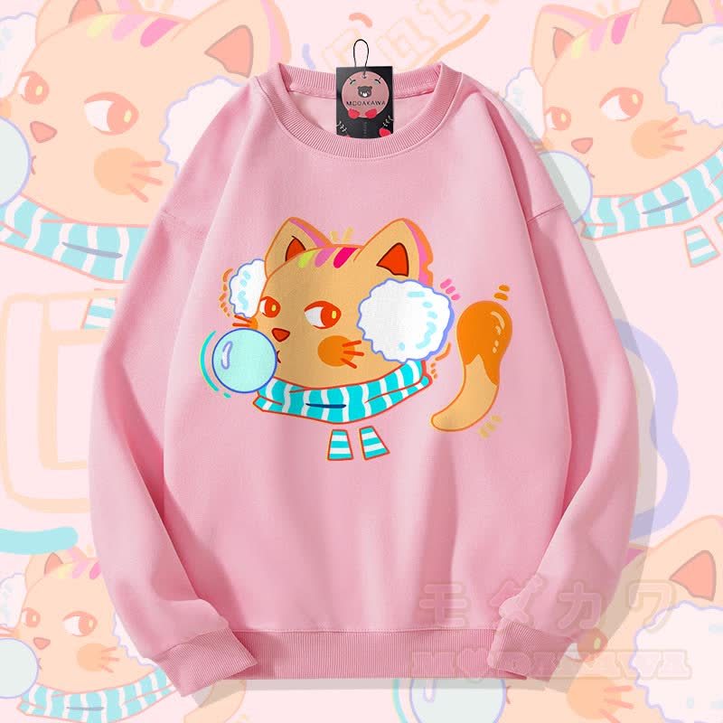 MODAKAWA バブルキャット グラフィック ユニセックス スウェットシャツ - ピンク - 5XL - image 2