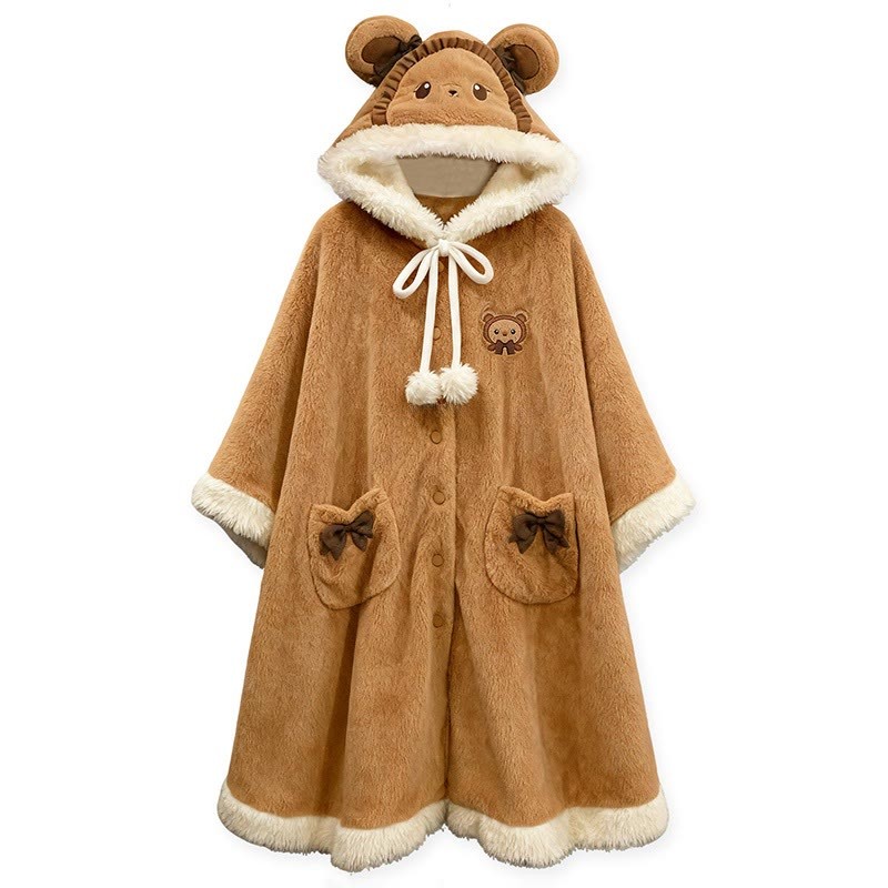 ぬいぐるみ動物フード付きケープローブ - Brown - One Size - image 2