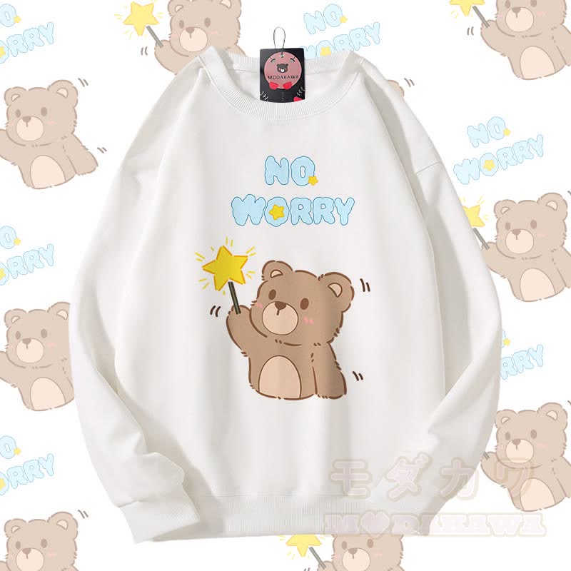 MODAKAWA NO WORRY ベアグラフィック カップルマッチング ユニセックス スウェットシャツ - 白 - 5XL - image 5