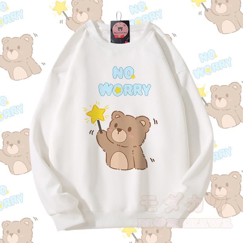 MODAKAWA NO WORRY ベアグラフィック カップルマッチング ユニセックス スウェットシャツ - 白 - 5XL - image 5