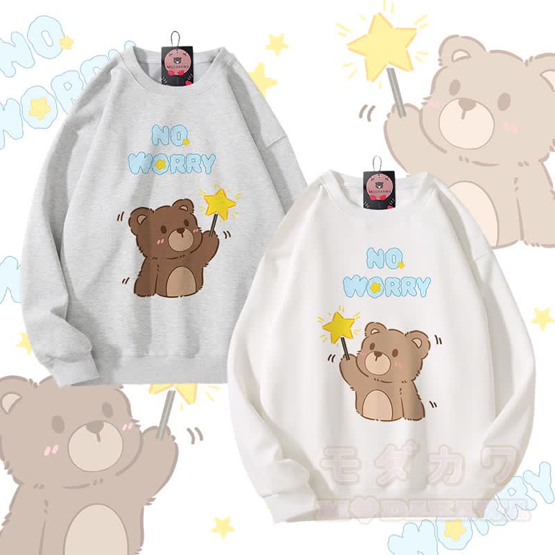 MODAKAWA NO WORRY ベアグラフィック カップルマッチング ユニセックス スウェットシャツ - image 1