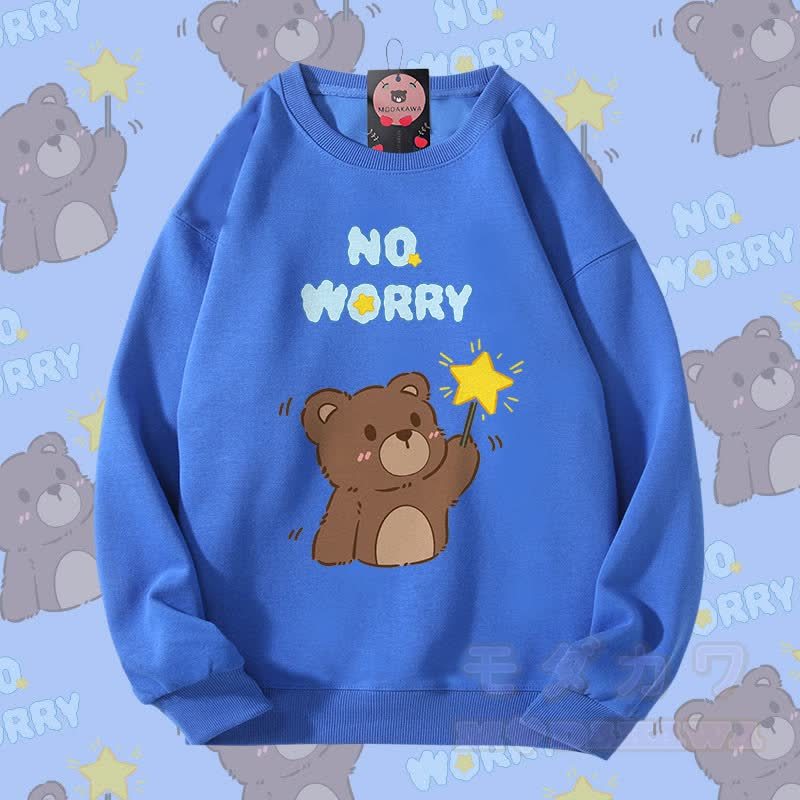 MODAKAWA NO WORRY ベアグラフィック カップルマッチング ユニセックス スウェットシャツ - ロイヤルブルー - 5XL - image 3