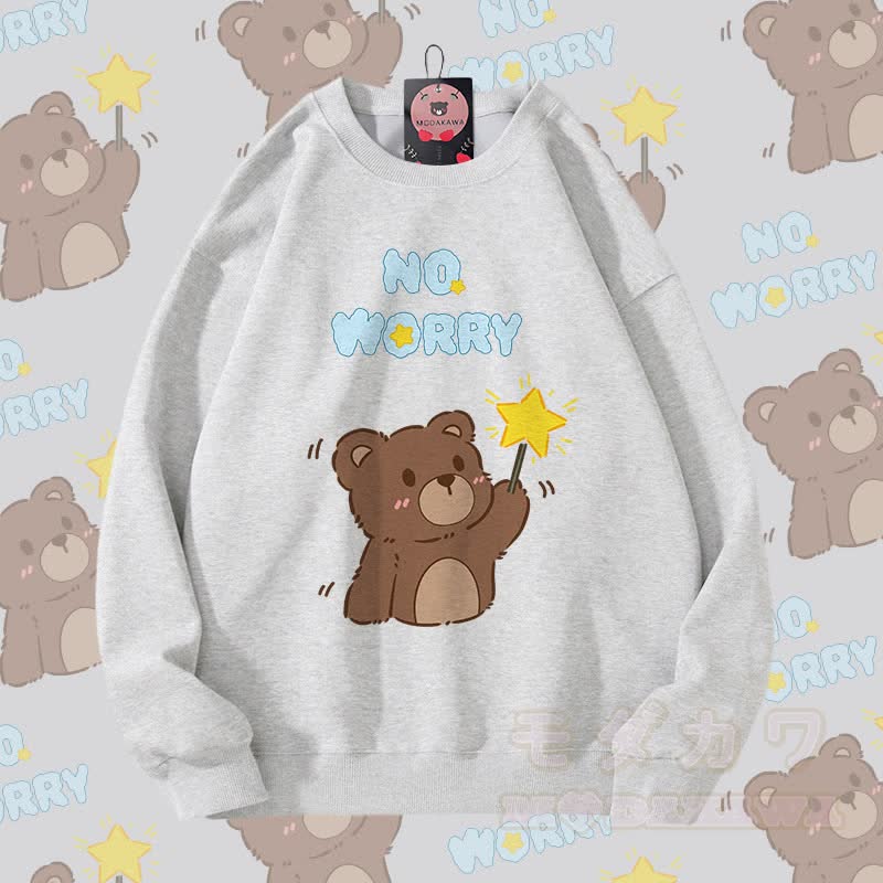 MODAKAWA NO WORRY ベアグラフィック カップルマッチング ユニセックス スウェットシャツ - グレー - 5XL - image 2