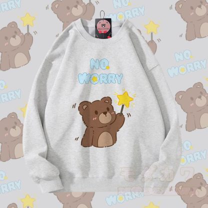 MODAKAWA NO WORRY ベアグラフィック カップルマッチング ユニセックス スウェットシャツ - グレー - 5XL - image 2