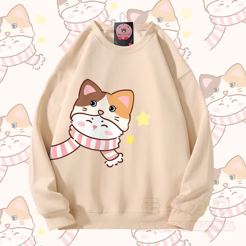 MODAKAWA スカーフ キティ グラフィック カップル お揃い ユニセックス スウェットシャツ - アプリコット - 5XL - image 5