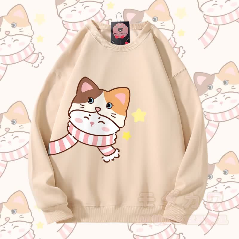 MODAKAWA スカーフ キティ グラフィック カップル お揃い ユニセックス スウェットシャツ - アプリコット - 5XL - image 5