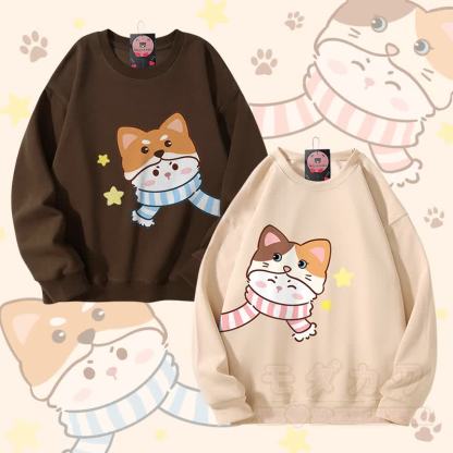 MODAKAWA スカーフ キティ グラフィック カップル お揃い ユニセックス スウェットシャツ - image 1