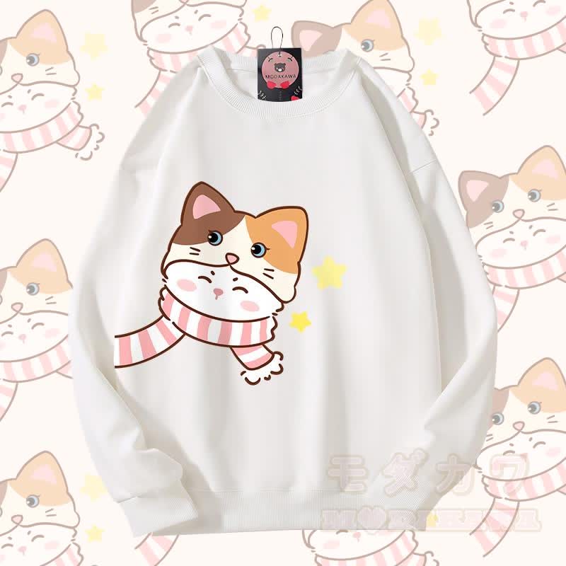 MODAKAWA スカーフ キティ グラフィック カップル お揃い ユニセックス スウェットシャツ - 白 - 5XL - image 7