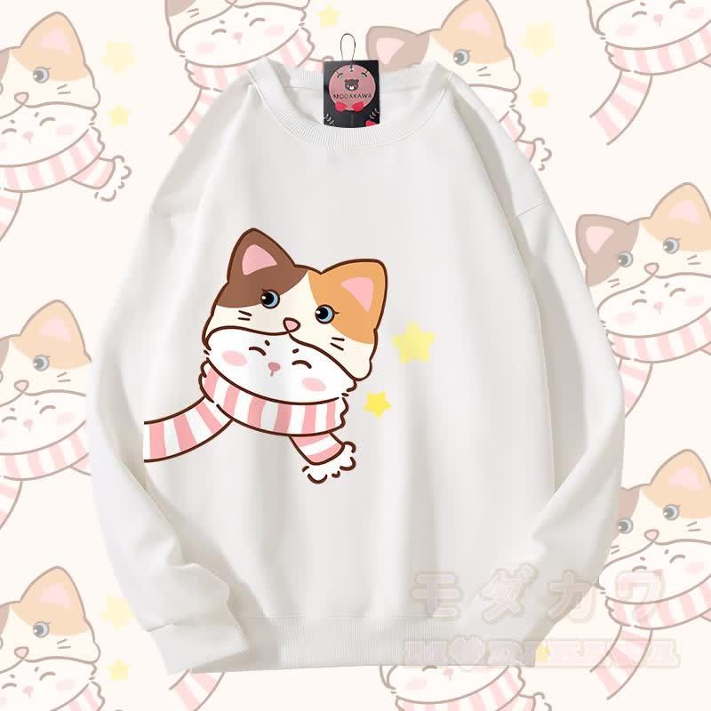 MODAKAWA スカーフ キティ グラフィック カップル お揃い ユニセックス スウェットシャツ - 白 - 5XL - image 7